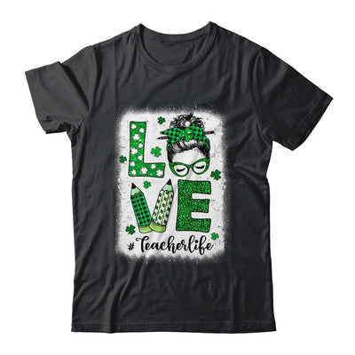 Funny Love Messy Bun Teacher Life St Patricks Day Shamrock Shirt & Hoodie | siriusteestore
