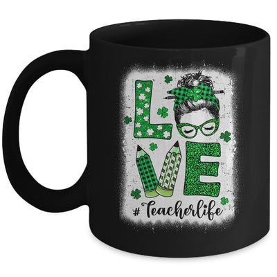 Funny Love Messy Bun Teacher Life St Patricks Day Shamrock Mug | siriusteestore