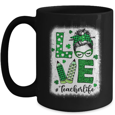 Funny Love Messy Bun Teacher Life St Patricks Day Shamrock Mug | siriusteestore