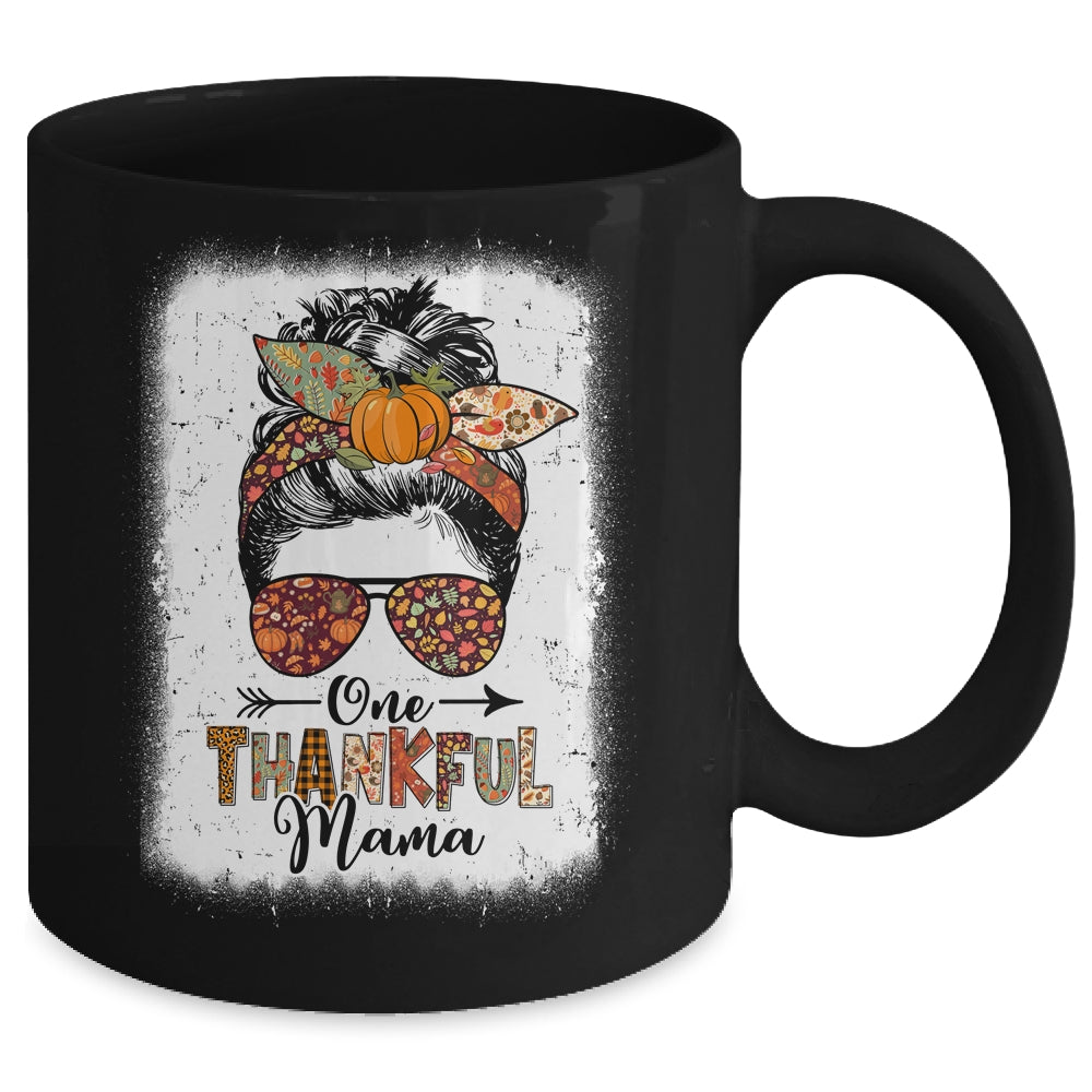 Funny Messy Bun One Thankful Mama Fall Autumn Thanksgiving Mug | siriusteestore