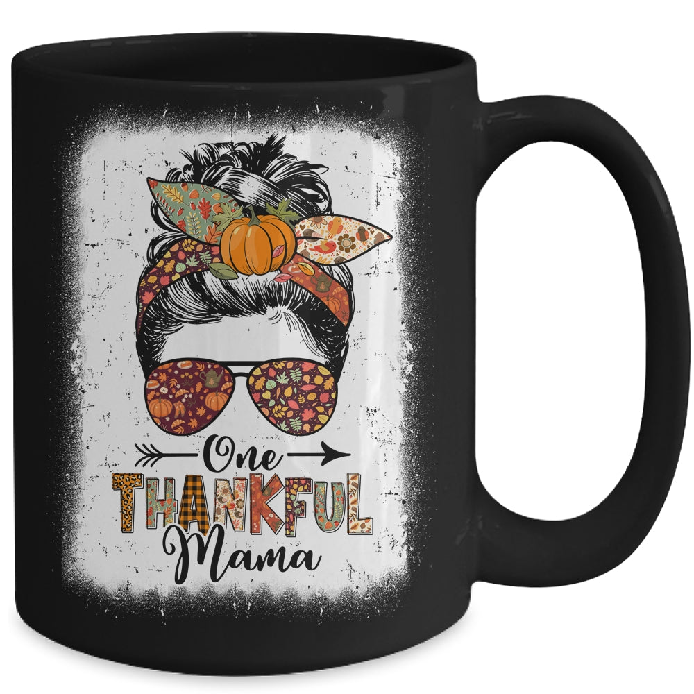 Funny Messy Bun One Thankful Mama Fall Autumn Thanksgiving Mug | siriusteestore