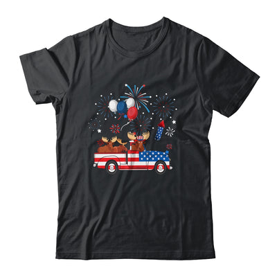 Funny Moose Riding Red Truck USA Flag Patriotic 4th Of July Shirt & Tank Top | siriusteestore