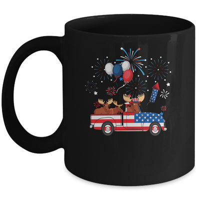 Funny Moose Riding Red Truck USA Flag Patriotic 4th Of July Mug | siriusteestore