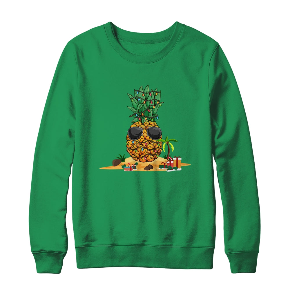Funny Pineapple Hawaiian Hawaii Christmas Tree Lights Xmas Shirt & Sweatshirt | siriusteestore