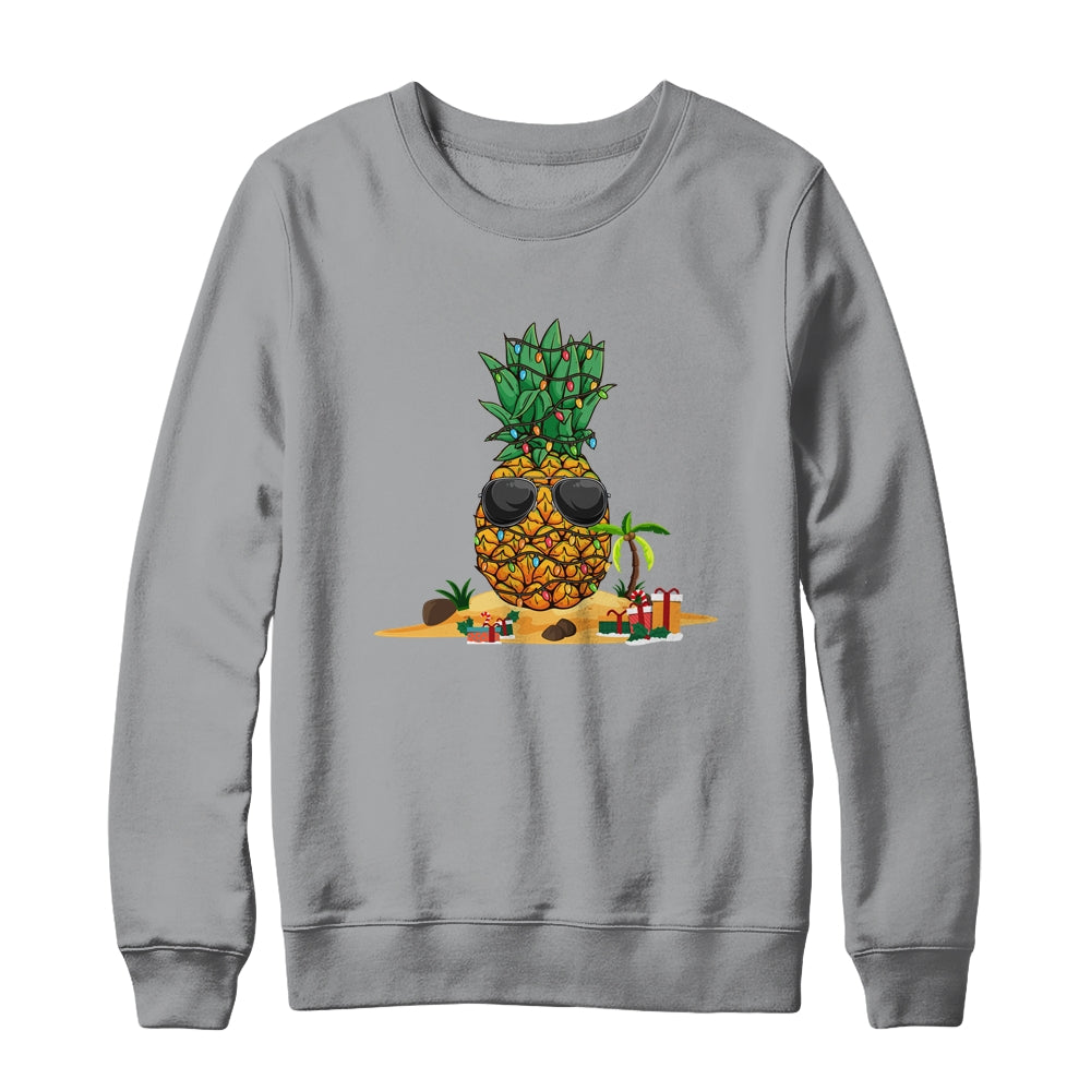 Funny Pineapple Hawaiian Hawaii Christmas Tree Lights Xmas Shirt & Sweatshirt | siriusteestore