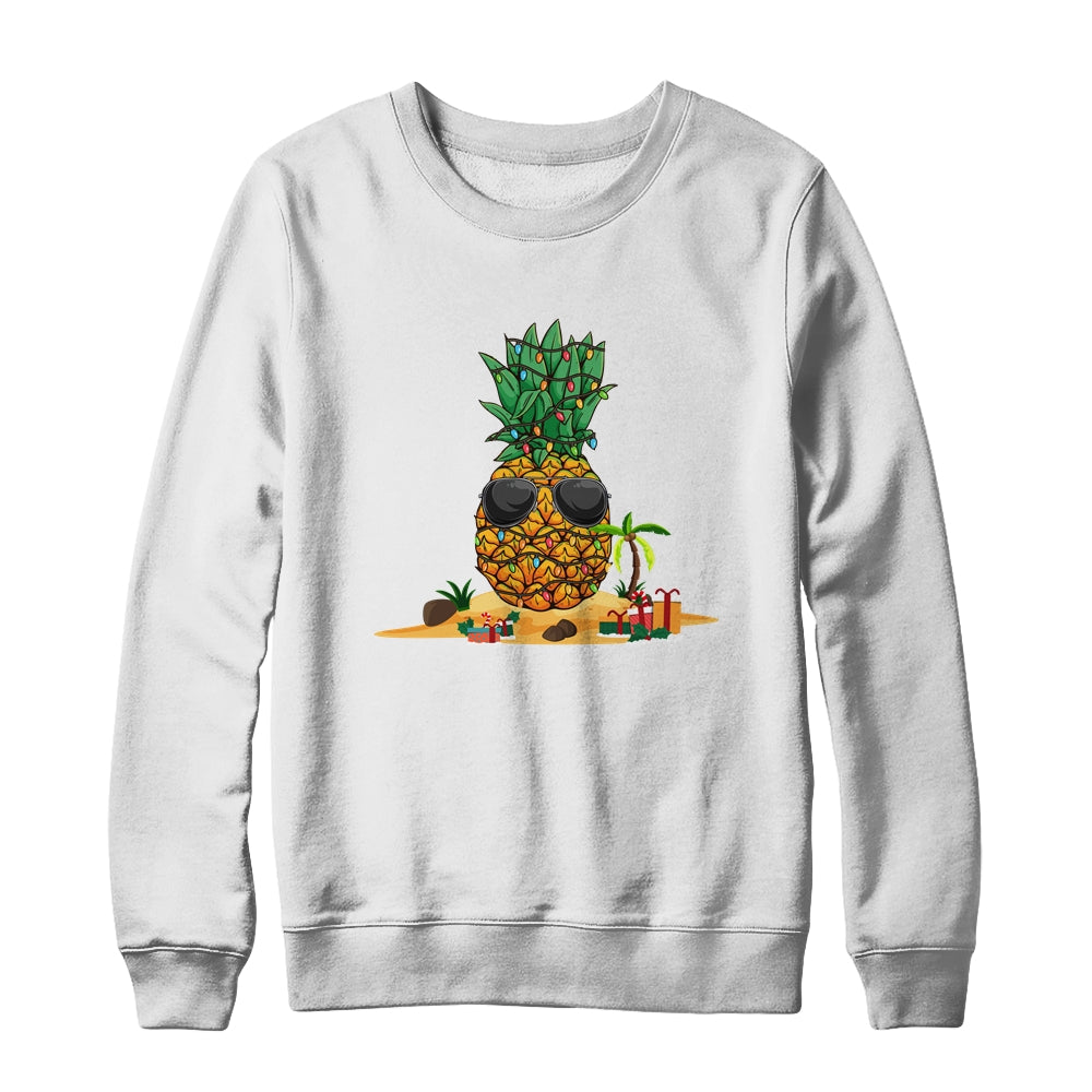 Funny Pineapple Hawaiian Hawaii Christmas Tree Lights Xmas Shirt & Sweatshirt | siriusteestore