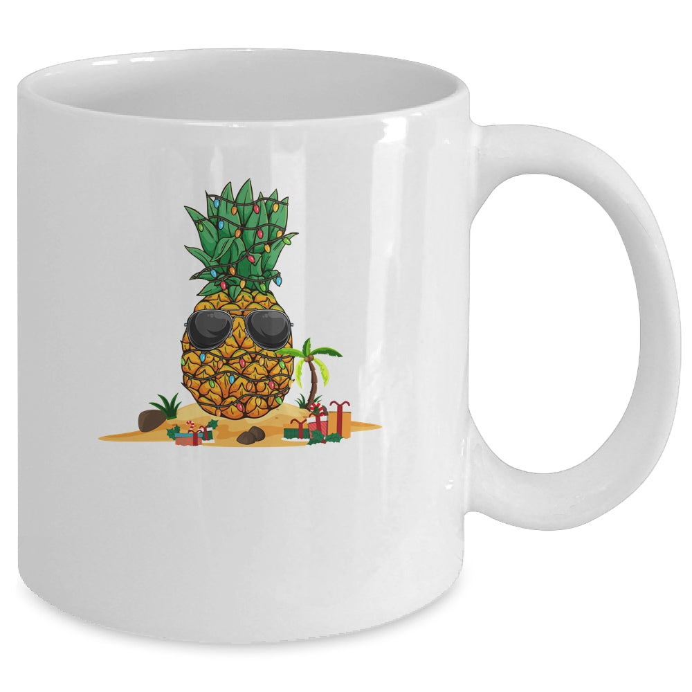 Funny Pineapple Hawaiian Hawaii Christmas Tree Lights Xmas Mug | siriusteestore