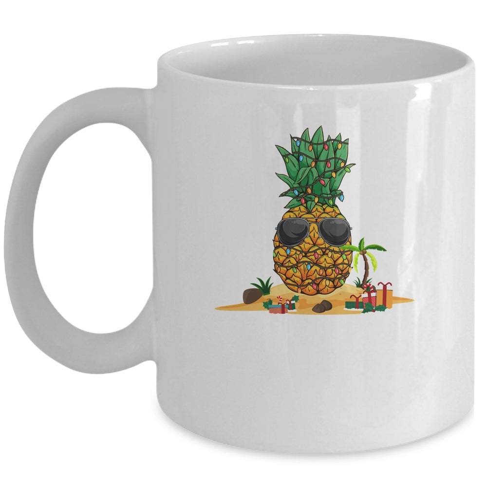 Funny Pineapple Hawaiian Hawaii Christmas Tree Lights Xmas Mug | siriusteestore