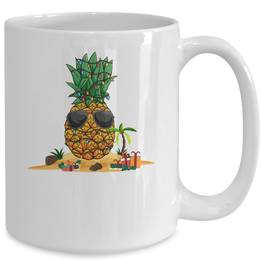 Funny Pineapple Hawaiian Hawaii Christmas Tree Lights Xmas Mug | siriusteestore