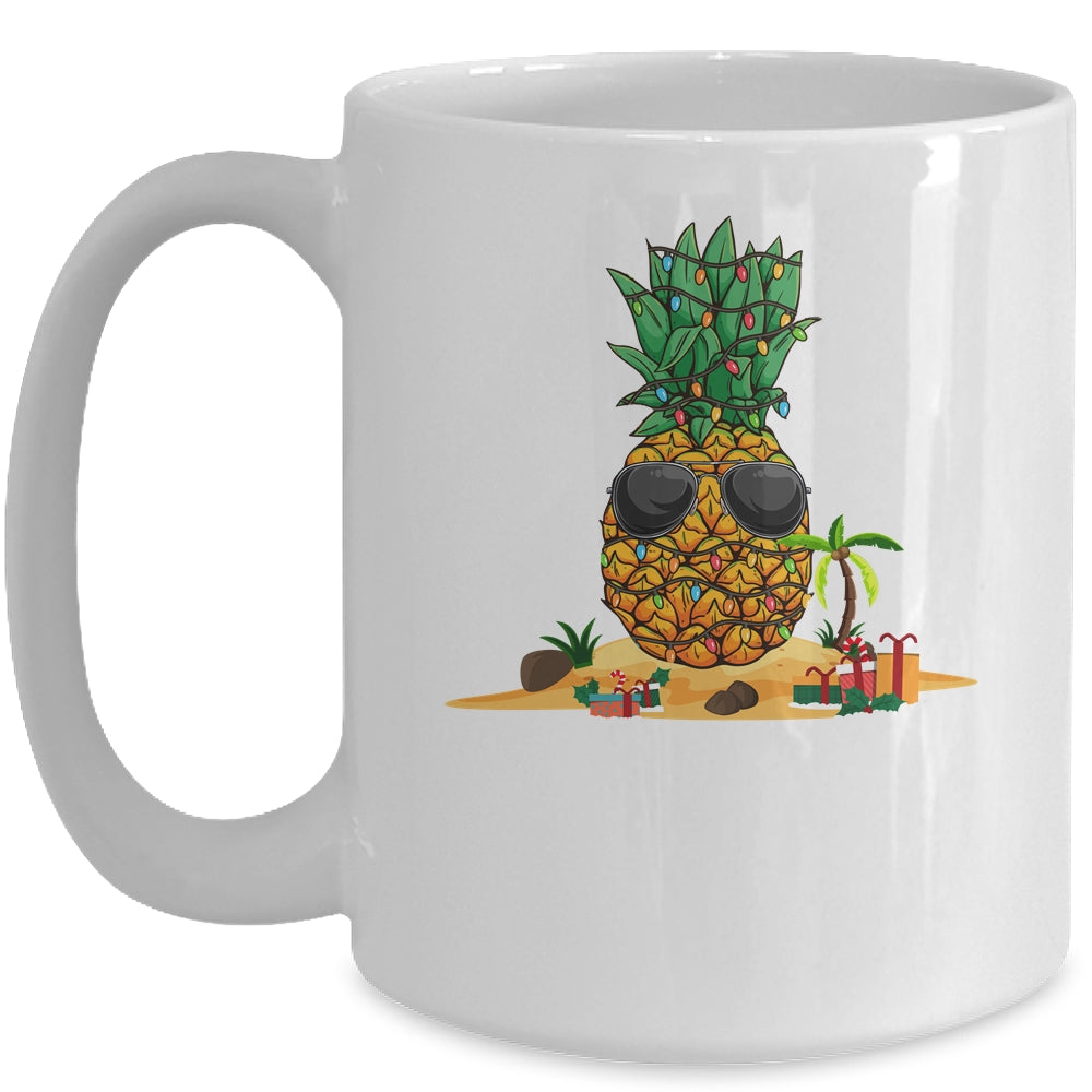 Funny Pineapple Hawaiian Hawaii Christmas Tree Lights Xmas Mug | siriusteestore
