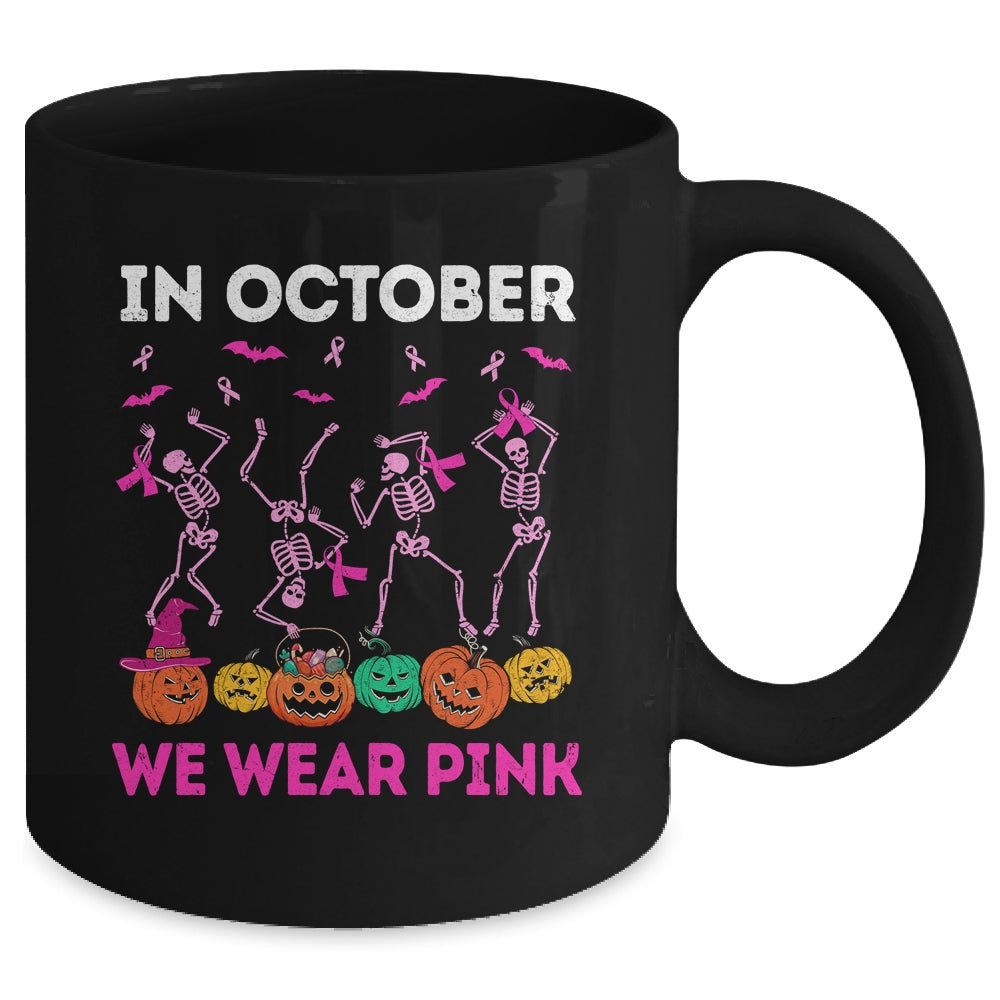 Funny Skeleton Halloween October We Wear Pink Breast Cancer Mug | siriusteestore
