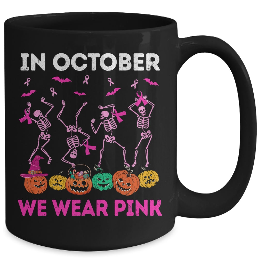Funny Skeleton Halloween October We Wear Pink Breast Cancer Mug | siriusteestore