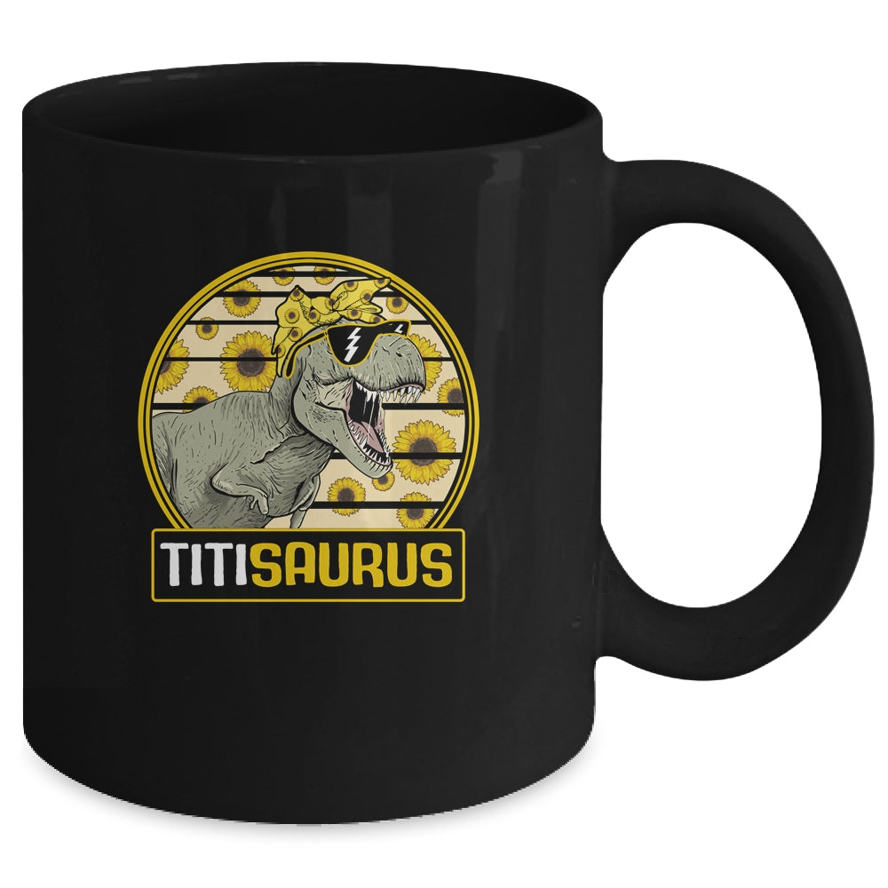 Funny Titi Saurus Sunflower Dinosaur Aunt T Rex Mug | siriusteestore