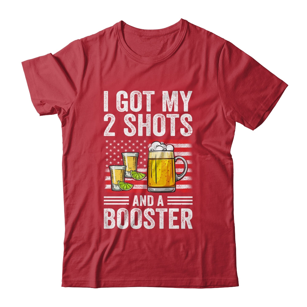 Funny Vaccination I Got My Two Shots And A Booster Flag Shirt & Tank Top | siriusteestore