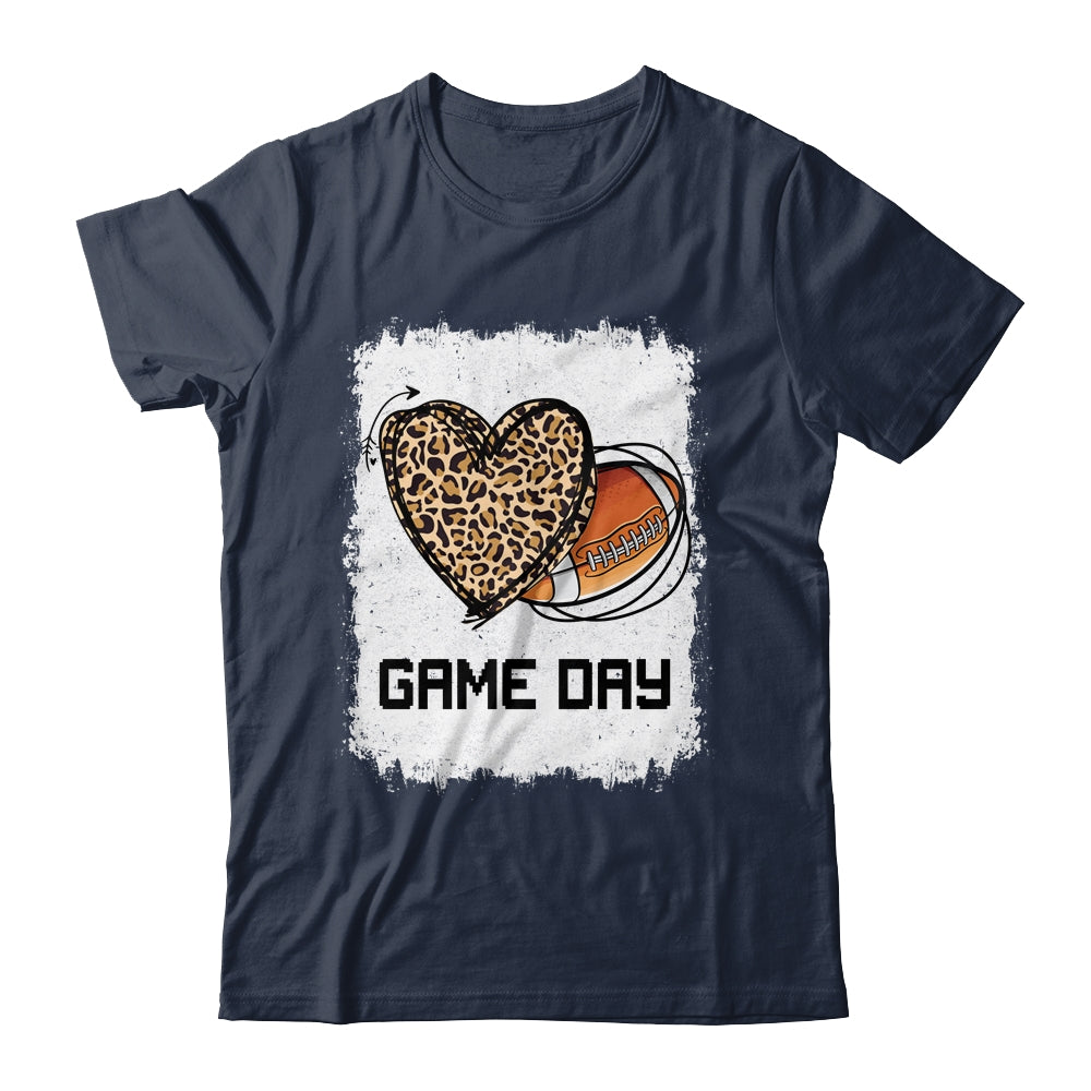 Game Day Leopard Heart Football Lovers Mom Bleached Shirt & Tank Top | siriusteestore