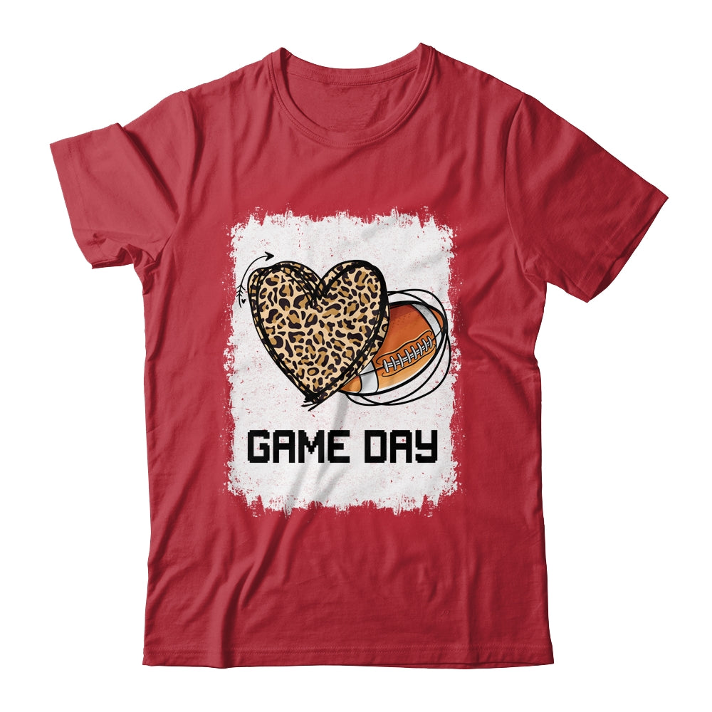 Game Day Leopard Heart Football Lovers Mom Bleached Shirt & Tank Top | siriusteestore