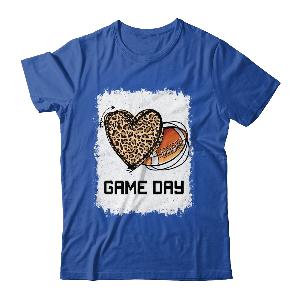 Game Day Leopard Heart Football Lovers Mom Bleached Shirt & Tank Top | siriusteestore