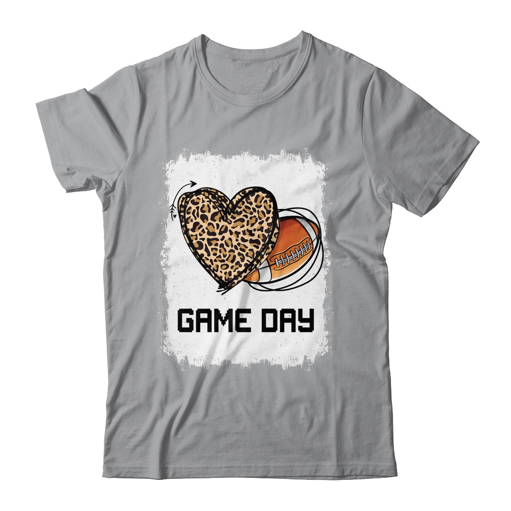Game Day Leopard Heart Football Lovers Mom Bleached Shirt & Tank Top | siriusteestore