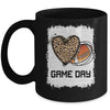 Game Day Leopard Heart Football Lovers Mom Bleached Mug | siriusteestore