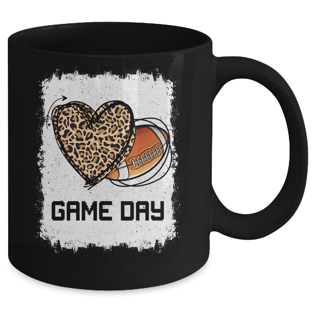 Game Day Leopard Heart Football Lovers Mom Bleached Mug | siriusteestore