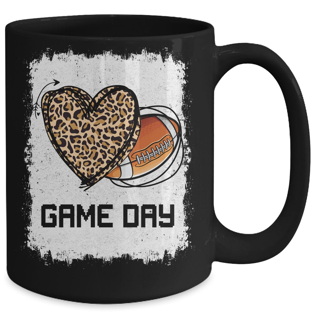 Game Day Leopard Heart Football Lovers Mom Bleached Mug | siriusteestore