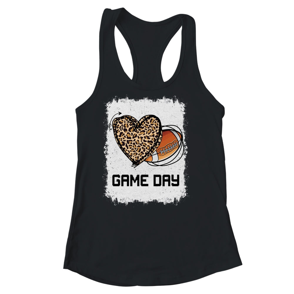 Game Day Leopard Heart Football Lovers Mom Bleached Shirt & Tank Top | siriusteestore