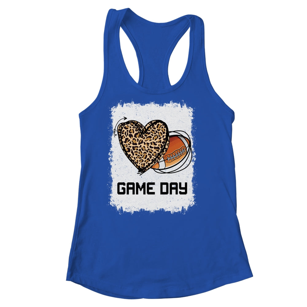 Game Day Leopard Heart Football Lovers Mom Bleached Shirt & Tank Top | siriusteestore