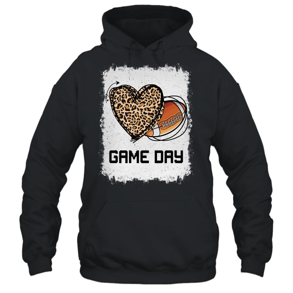 Game Day Leopard Heart Football Lovers Mom Bleached Shirt & Tank Top | siriusteestore