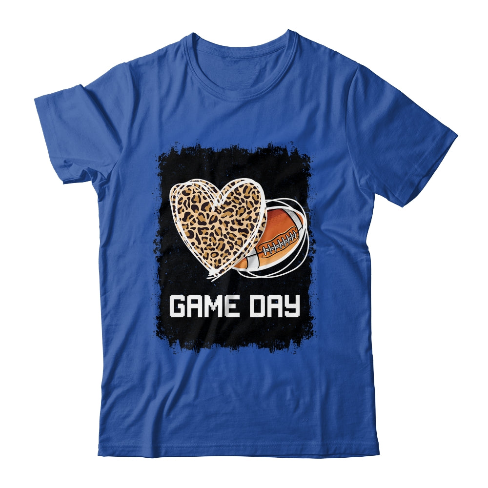 Game Day With Leopard Heart Football Lovers Mom Bleached Shirt & Tank Top | siriusteestore