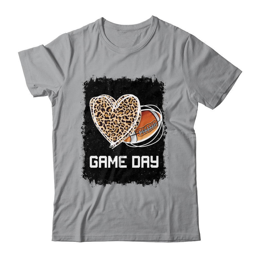 Game Day With Leopard Heart Football Lovers Mom Bleached Shirt & Tank Top | siriusteestore