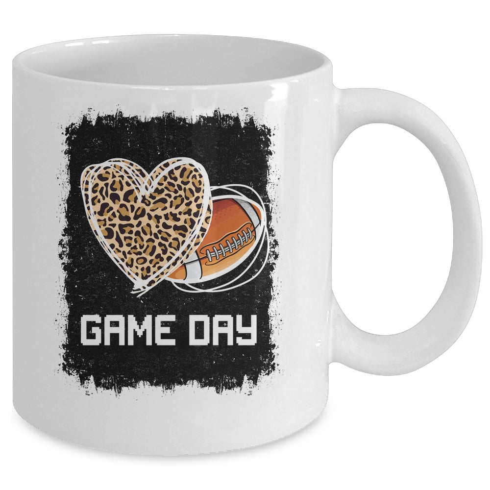 Game Day With Leopard Heart Football Lovers Mom Bleached Mug | siriusteestore