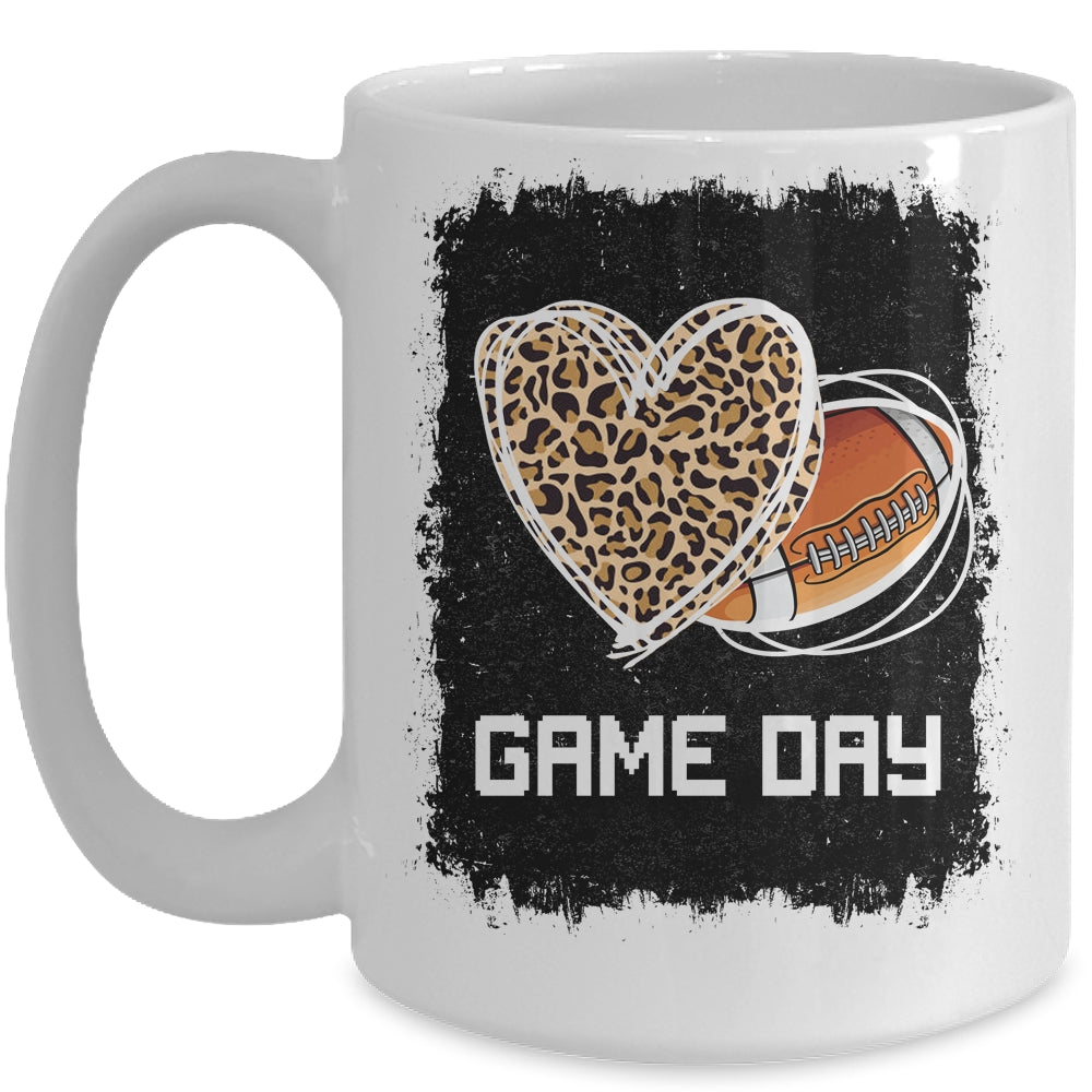 Game Day With Leopard Heart Football Lovers Mom Bleached Mug | siriusteestore
