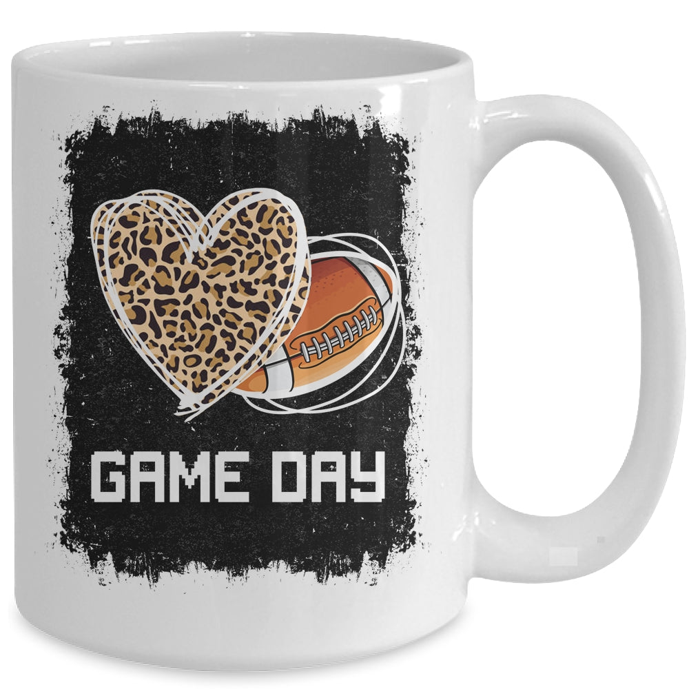 Game Day With Leopard Heart Football Lovers Mom Bleached Mug | siriusteestore