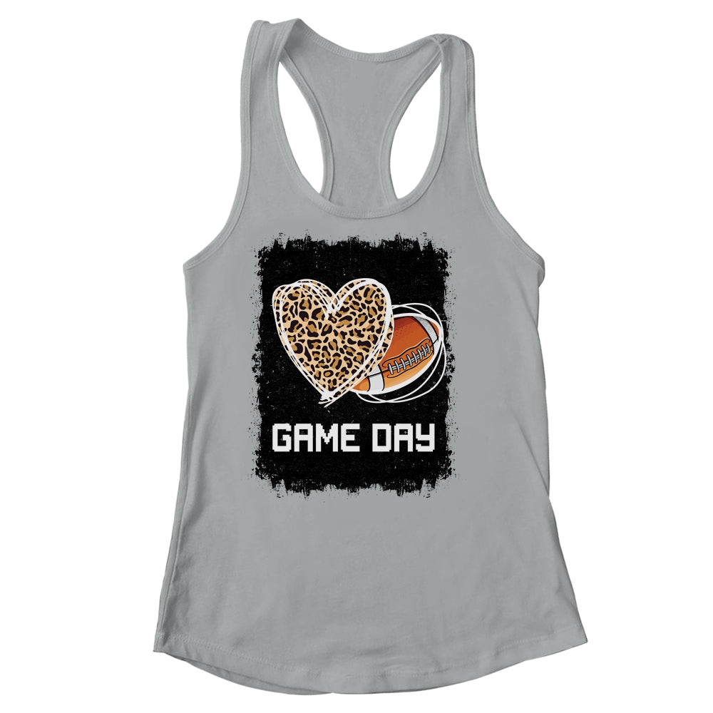 Game Day With Leopard Heart Football Lovers Mom Bleached Shirt & Tank Top | siriusteestore