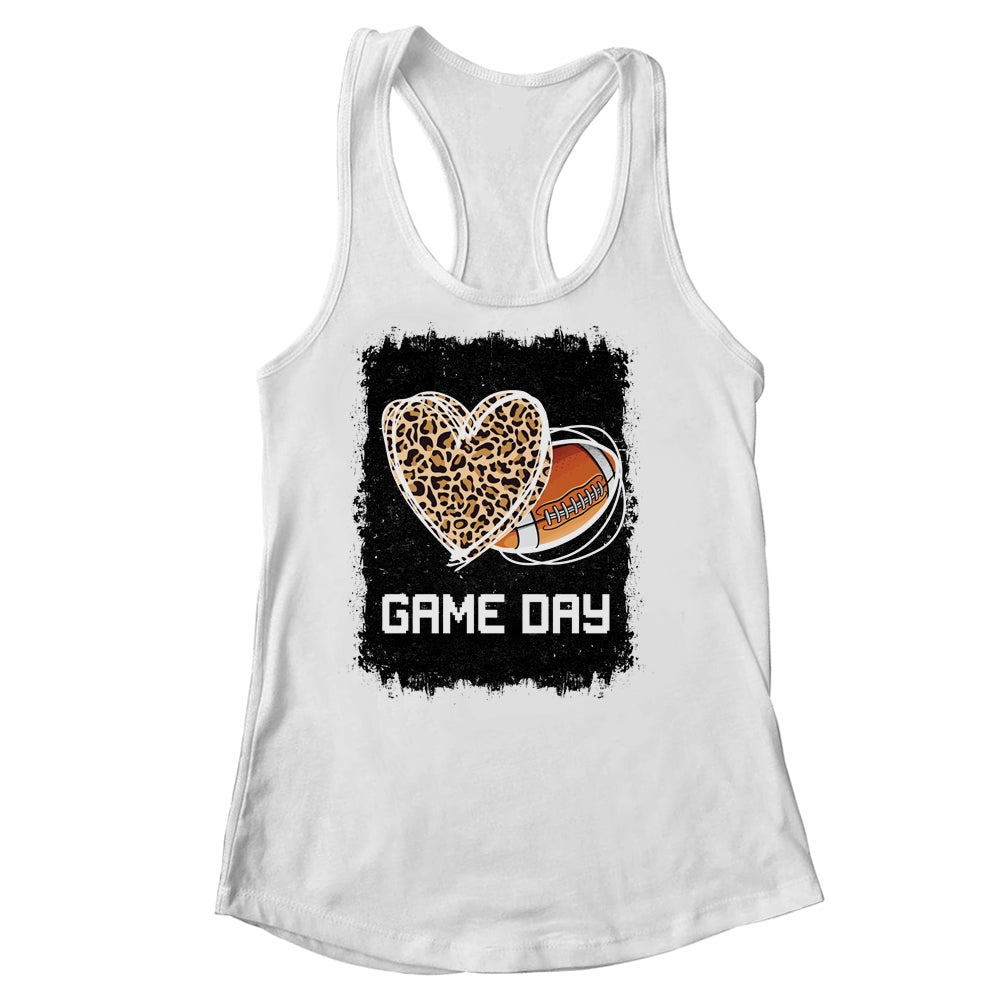 Game Day With Leopard Heart Football Lovers Mom Bleached Shirt & Tank Top | siriusteestore