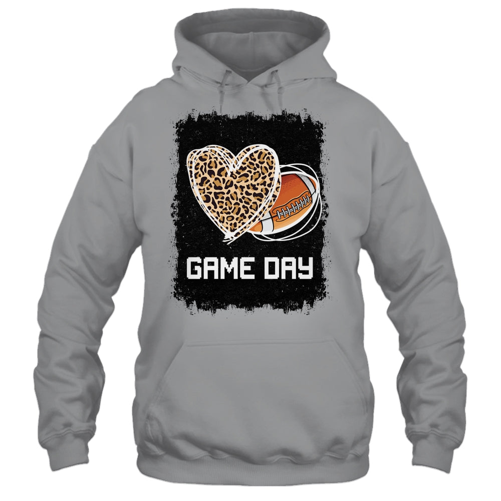 Game Day With Leopard Heart Football Lovers Mom Bleached Shirt & Tank Top | siriusteestore
