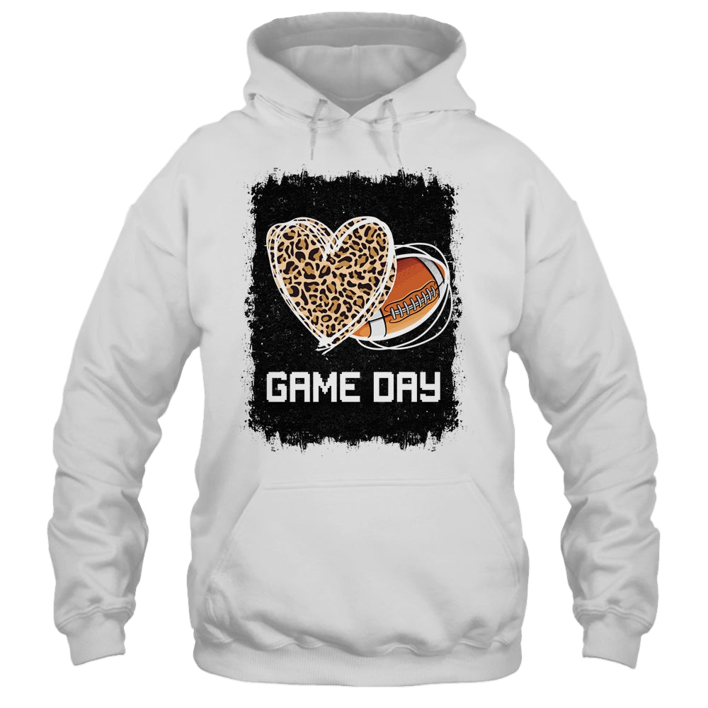 Game Day With Leopard Heart Football Lovers Mom Bleached Shirt & Tank Top | siriusteestore