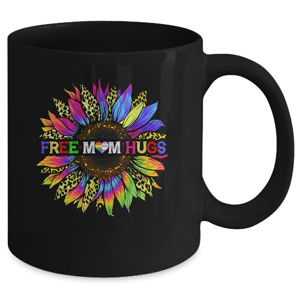 Gay Pride Free Mom Hugs Sunflower Leopard Rainbow LGBT Mug | siriusteestore