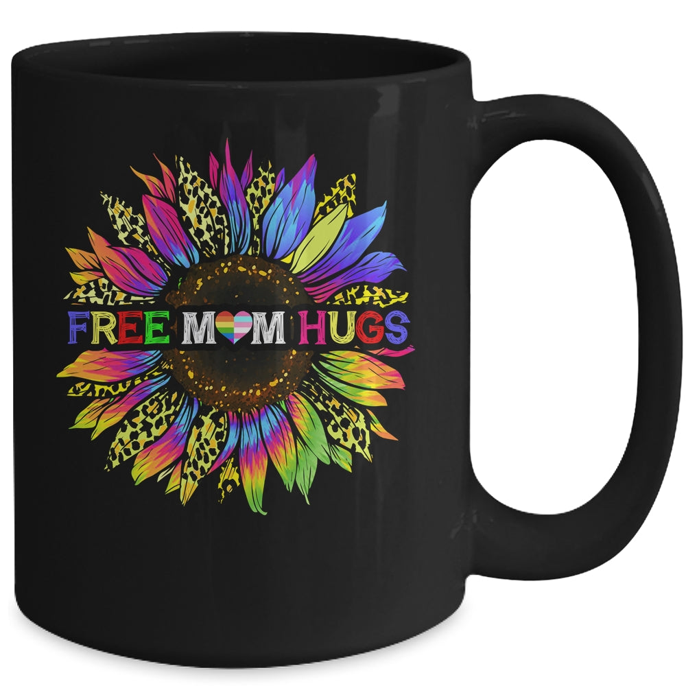 Gay Pride Free Mom Hugs Sunflower Leopard Rainbow LGBT Mug | siriusteestore
