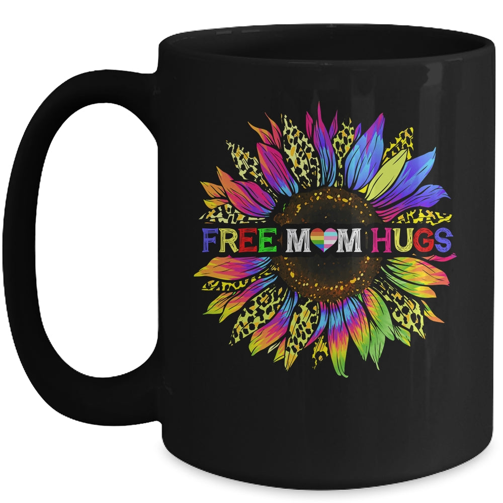Gay Pride Free Mom Hugs Sunflower Leopard Rainbow LGBT Mug | siriusteestore