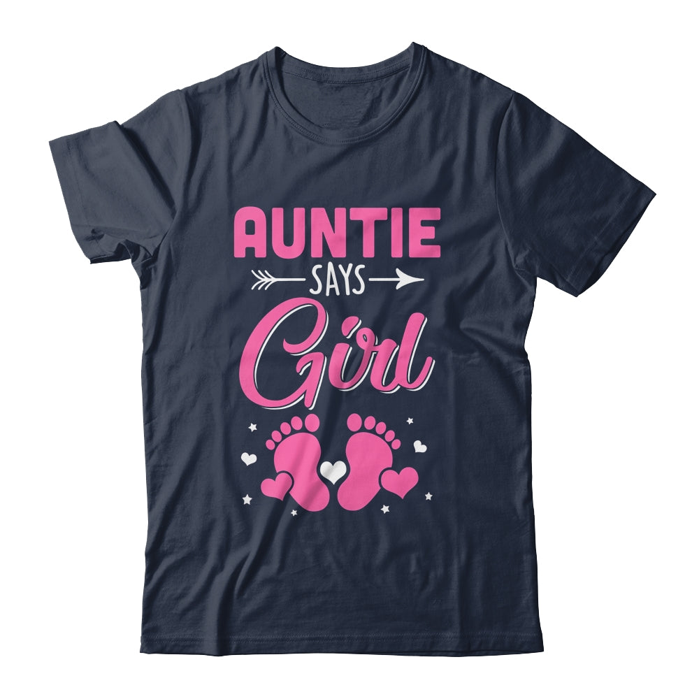 Gender Reveal For Auntie Says Girl Matching Family Set Party Shirt & Hoodie | siriusteestore