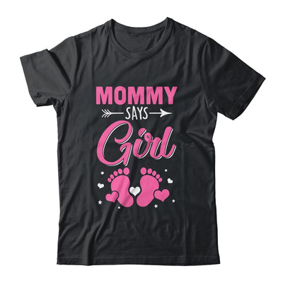 Gender Reveal For Mommy Says Girl Matching Family Set Party Shirt & Hoodie | siriusteestore