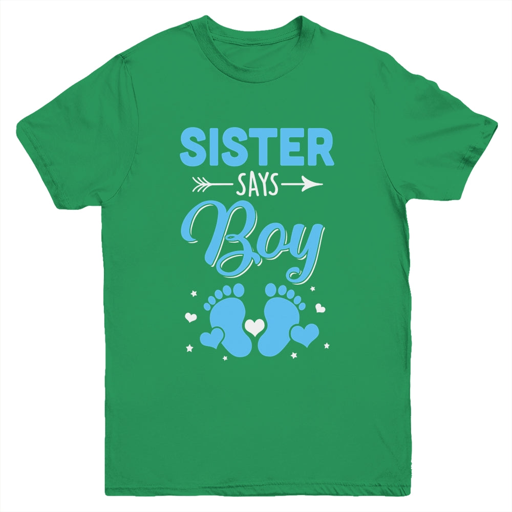 Gender Reveal For Sister Says Boy Matching Family Set Party Youth Shirt | siriusteestore
