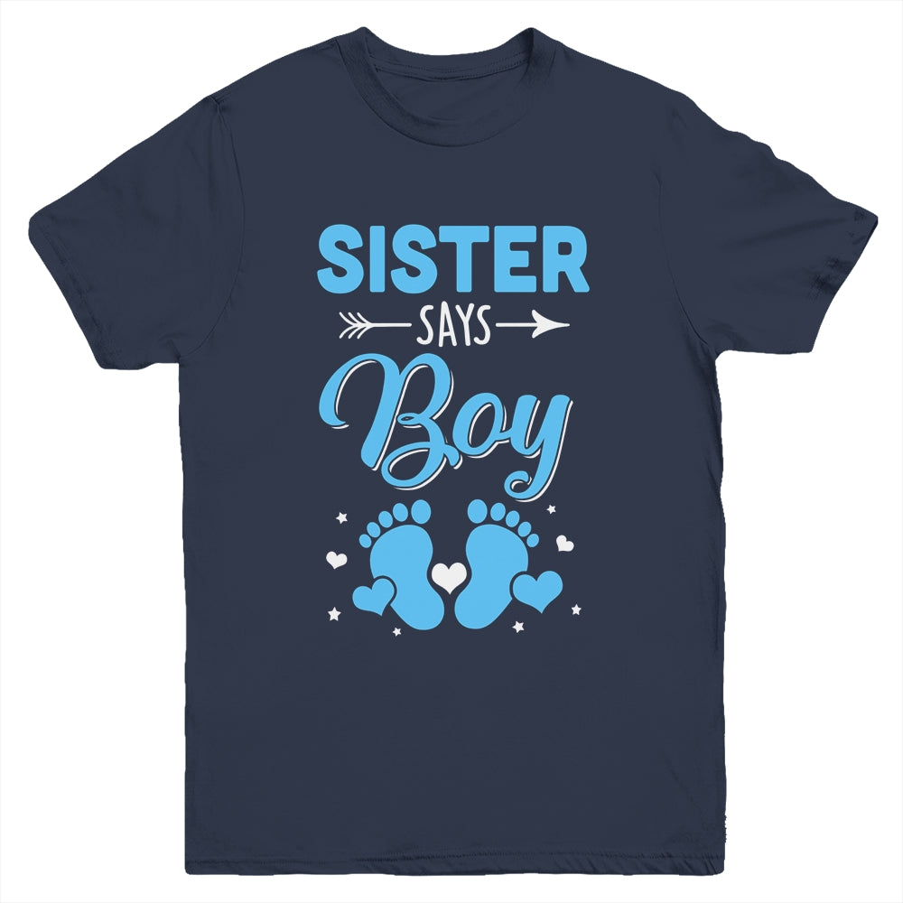 Gender Reveal For Sister Says Boy Matching Family Set Party Youth Shirt | siriusteestore