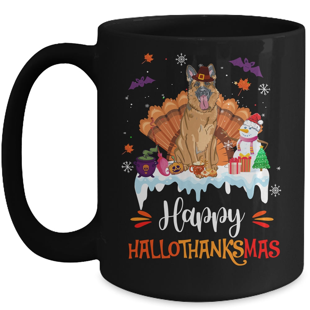German Shepherd Happy HalloThanksMas Halloween Christmas Mug | siriusteestore