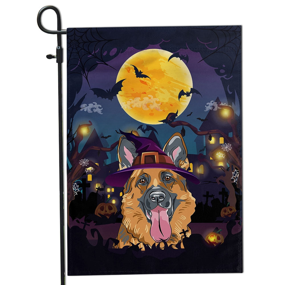 German Shepherd Witch Halloween Flag Castle Background For Dog Lover Home | siriusteestore