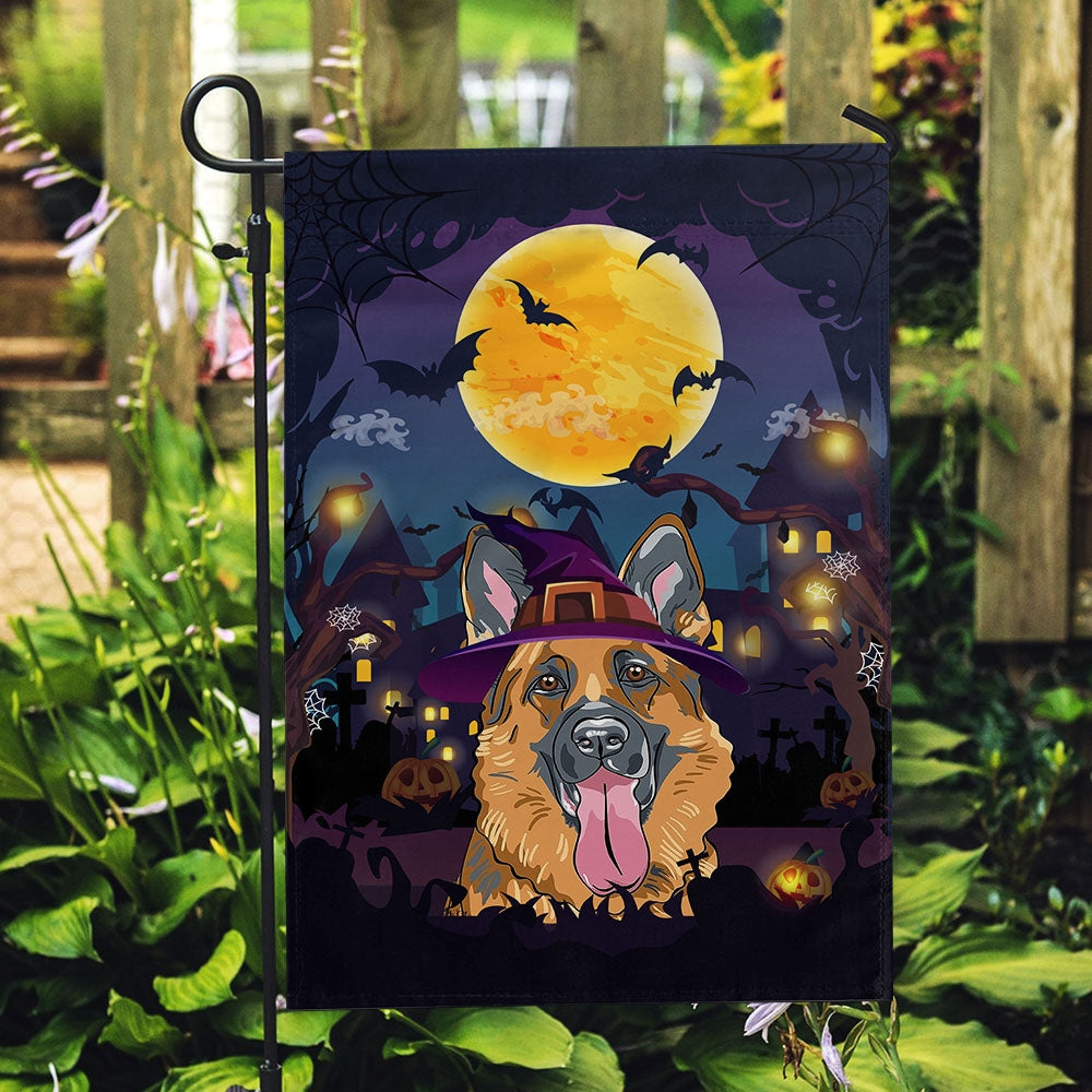German Shepherd Witch Halloween Flag Castle Background For Dog Lover Home | siriusteestore