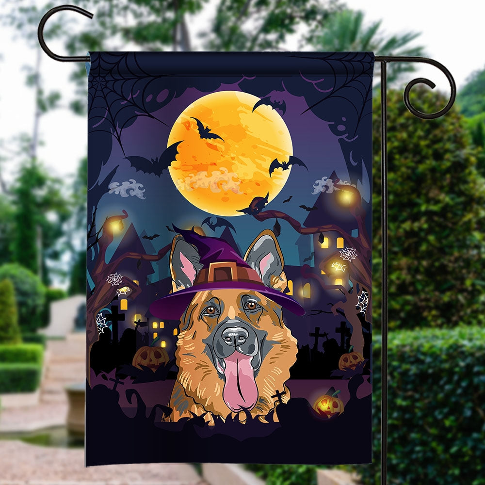 German Shepherd Witch Halloween Flag Castle Background For Dog Lover Home | siriusteestore