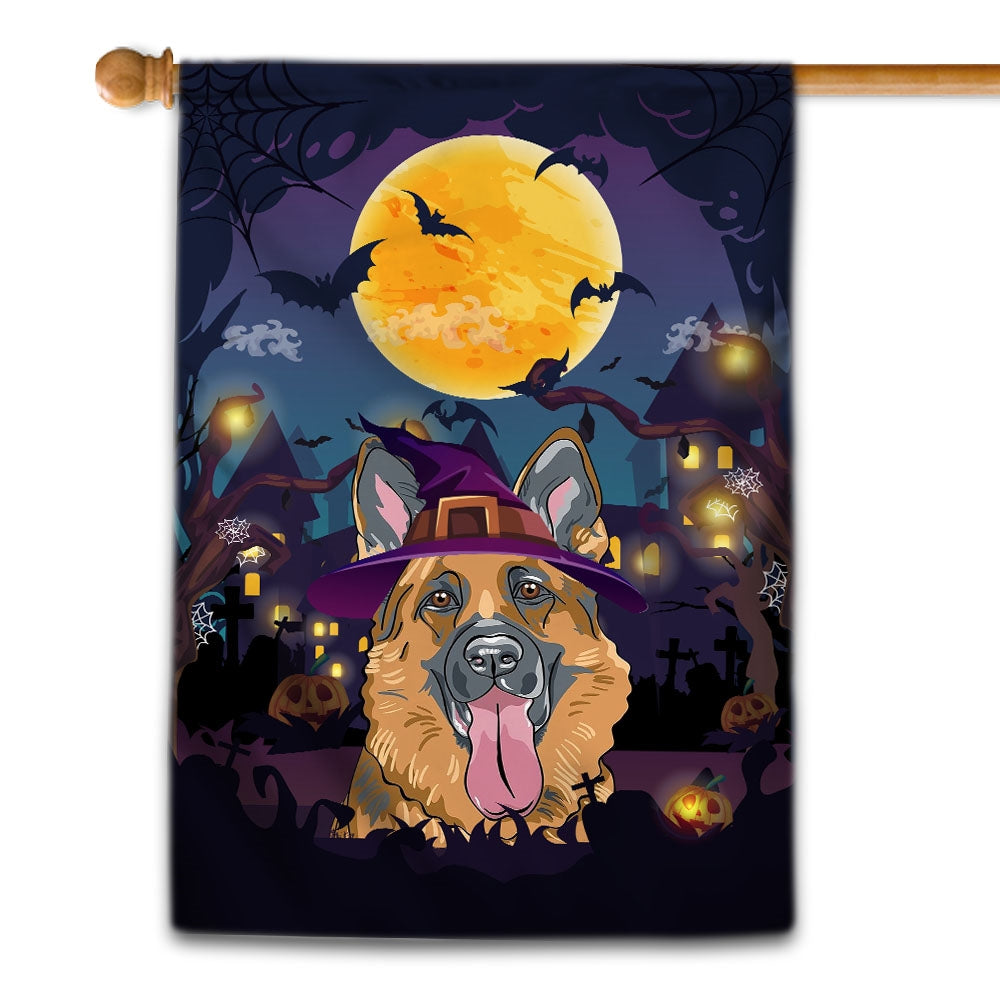 German Shepherd Witch Halloween Flag Castle Background For Dog Lover Home | siriusteestore