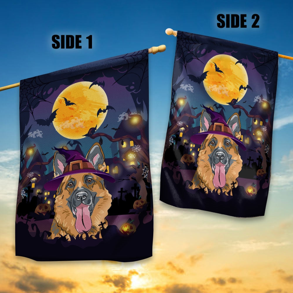German Shepherd Witch Halloween Flag Castle Background For Dog Lover Home | siriusteestore